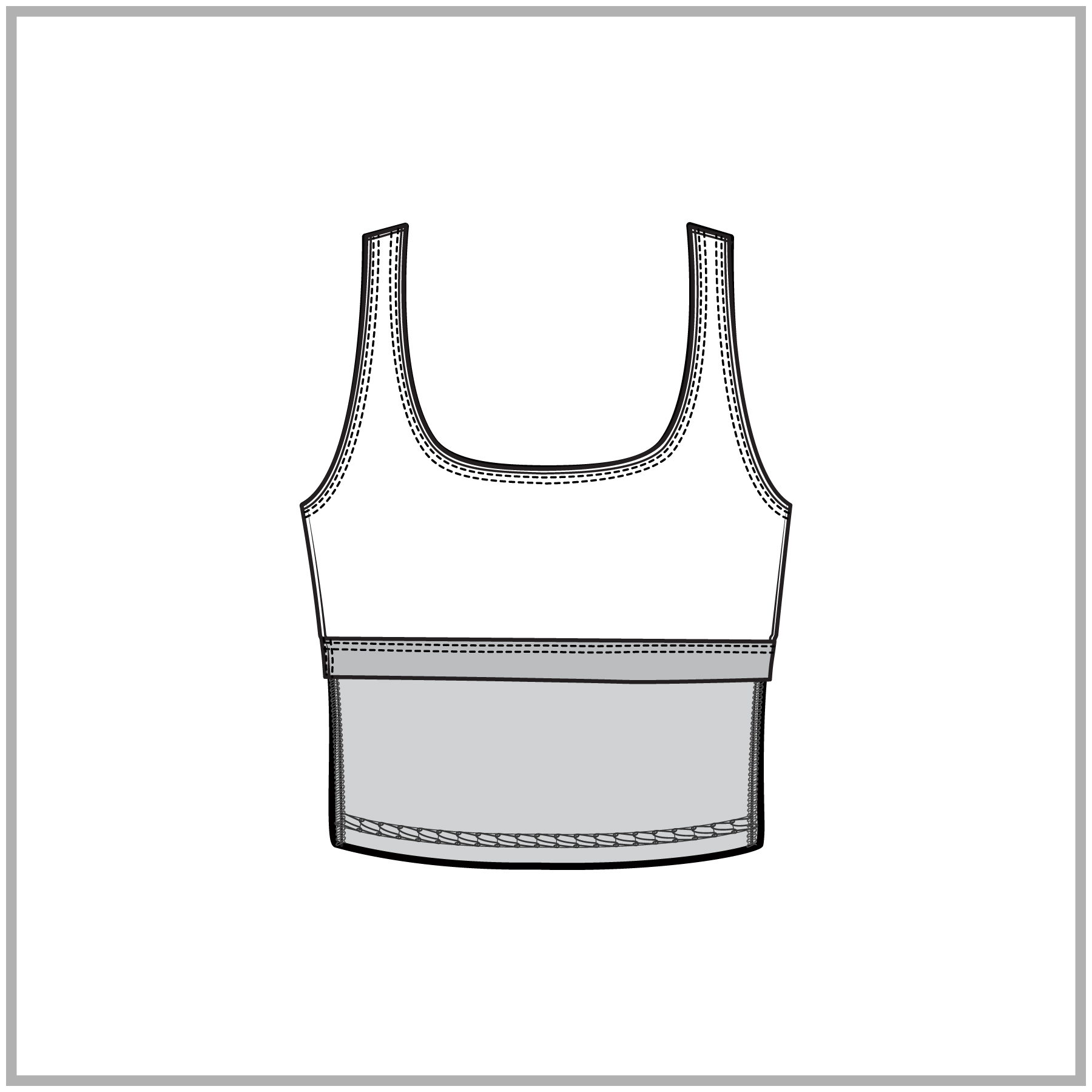 Women's Bra technical fashion Illustration. Crop Top fashion flat technical  drawing template, straps, zip-up, slim fit, front and back view, white, CAD  mockup. Stock Vector